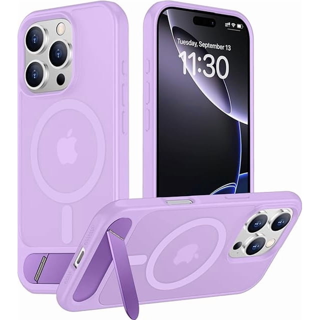 Funda Magnética Invisible con Soporte para iPhone 16 Pro Max 6.9", Morado Claro