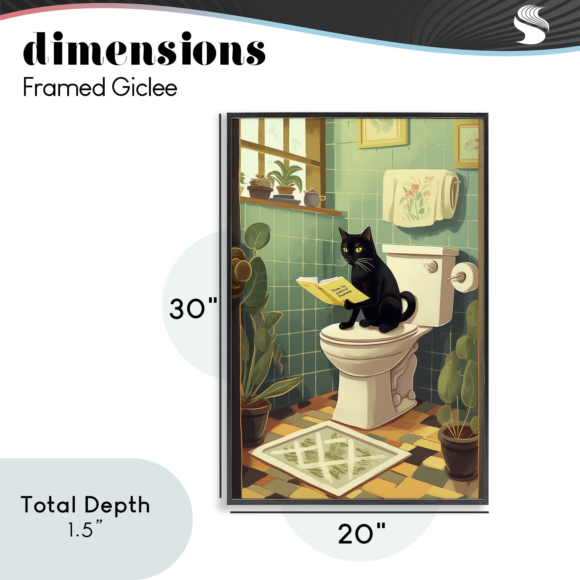 Cat Reading On Toilet Black Framed Giclee Art, design by Andreas Magnusson