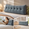 thumbnail image 6 of QISIWOLE Blue Dorm Twin Headboard Wedge Pillow, 31.5x15.7in Handmade Support Backrest Large Bolster Cushion with Two Large Side Pockets and Removable Cover, 6 of 7