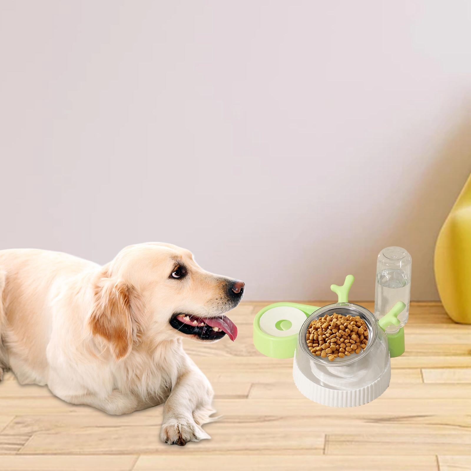 perfeclan Raised Feeding Bowl 15 degree Tilted Cat Bowls Non-Slip Slow Feeding Bowl 2 in 1 Raised Feeding Bowls with Water Bottle for Small Kittens Green Antlers