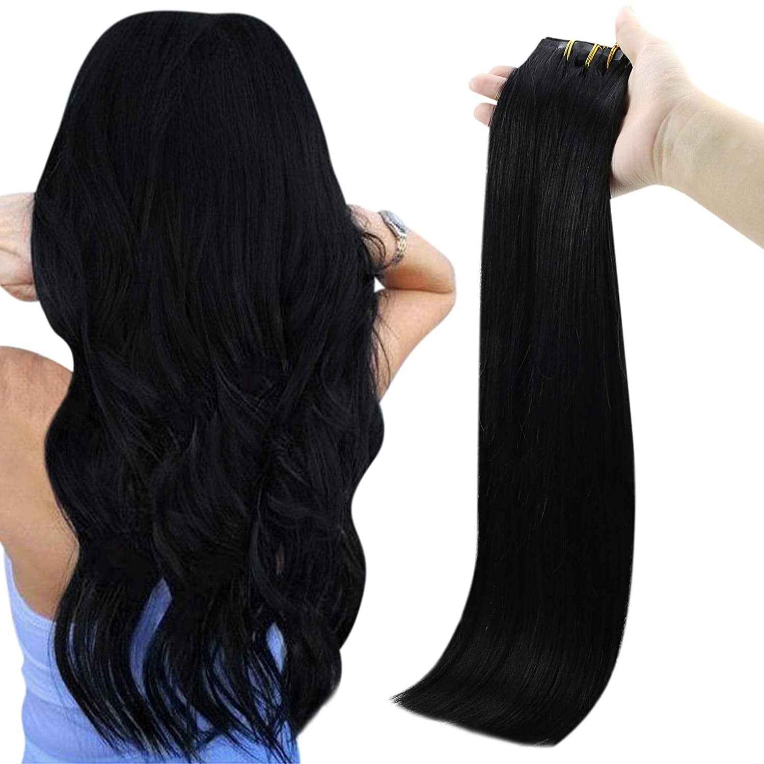 Full Shine Invisible Clip in Hair Extensions Remy Hair 18 inch 100g Real Hair  Clip Ins Human Hair Jet Black 8 Pcs 