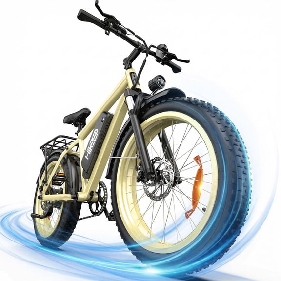 HiKeep 26" Electric Bike for Adults 1500W Peak, 48V 15.6Ah Removable Battery, 30MPH Electric Bicycle, 26x4" Fat Tire Mountain Ebike, Shimano 7 Speed, UL2849, Beige