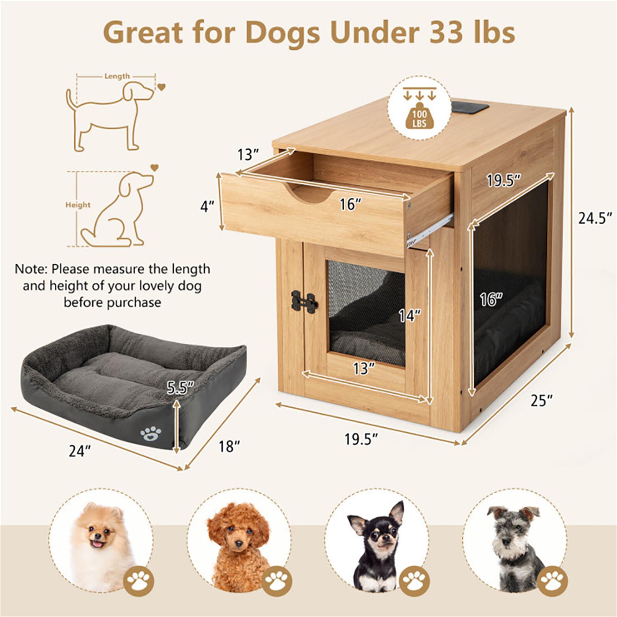 Kadyn 25" Dog Crates for Medium Dogs, Wood Dog Cage Furniture with Drawer and Removable Dog Bed, Dog Kennel for Indoor, Dog House, Beige