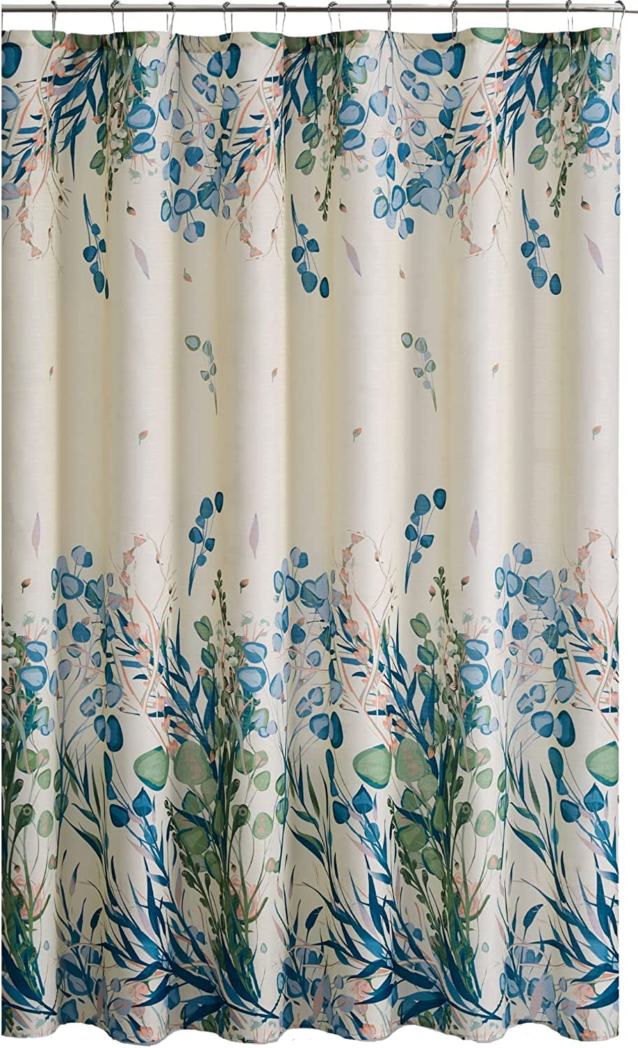 Floral Boho Shower Curtain for Bathroom: Free Spirit Botanical Design, Sunlight Yellow Green Blue White