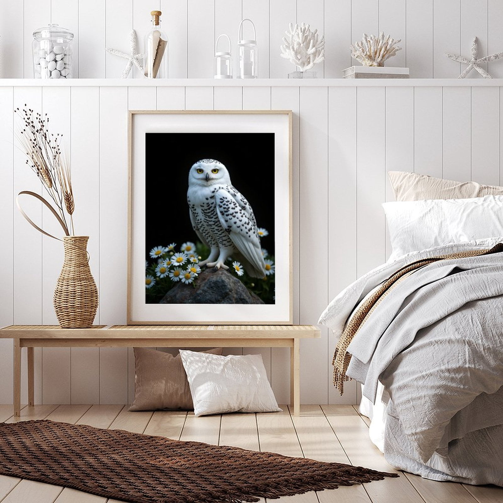 Diamond Art Kits for Adults - 5d Snowy Owl On Rock With Daisies Diamond Painting for Adults, Diamond Art for Adults Beginners, Diamond Painting Kits for Adults for Home Wall Decor