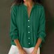 thumbnail image 2 of Tops de Manga Larga de las Mujeres de Color Sólido Casual con Detalle Del Botón Plisado, Blusa de Lino con Cuello en V para el Otoño Diario, 2 of 9