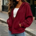 thumbnail image 5 of VBVC Women's Oversized Full Zip Hooded Sweatshirt , Casual Drawstring Hoodie Jacket For Women , Ladies' Basic Fall Top with Pockets, Wine , S-2XL, 5 of 7