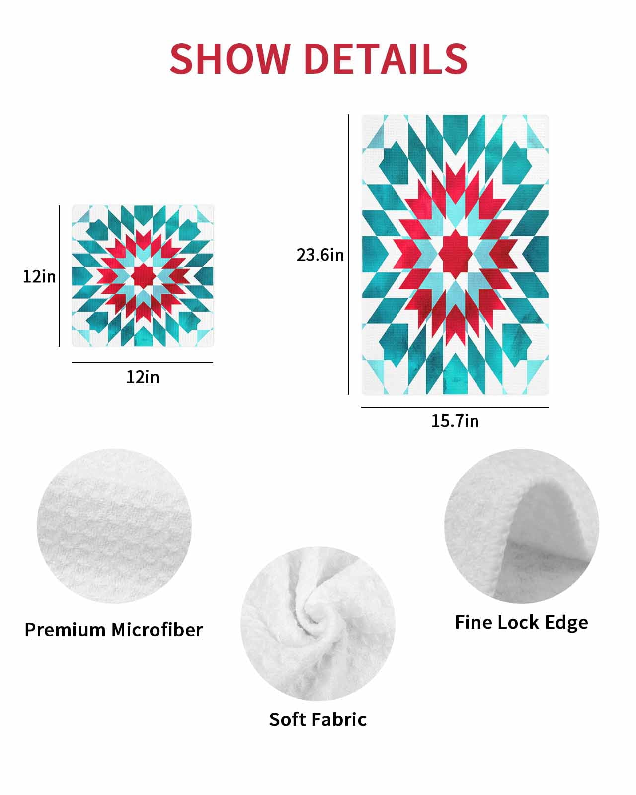 Red Turquoise Boho Kitchen Dish Towels for Drying Dishes Set of 2, Ethnic Tribal Aztec Abstract Geometric Waffle Weave Microfiber Terry Hand Tea Bathroom Towels Quick Dry & Absorbent Towel 15.7x23.6