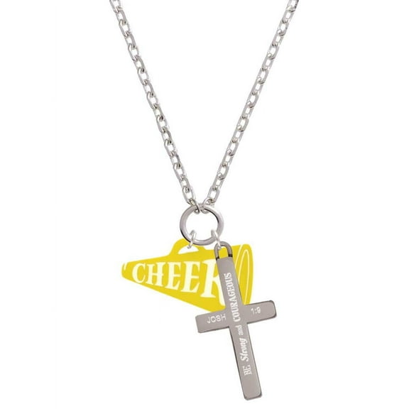 Delight Jewelry Acrylic 1.25" Yellow Cheer Megaphone Be Strong and Courageous Engraved Cross Zoey Necklace, 28"