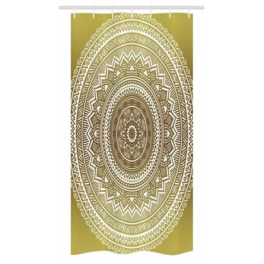 Gold Stall Shower Curtain, Ombre Mandala Flower Pattern Golden Queen Inspired Ethnic Prints Hippie Design, Fabric Bathroom Set with Hooks, 36W X 72L Inches Long, Gold and White, by Ambesonne
