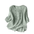 thumbnail image 2 of Holzkary Cotton Linen Shirts for Women Retro Embroidered 3/4 Sleeve Boho Tops Boho Shirts Loose Tunics Top Elbow Sleeve Bohemian Tops Summer Tshirts Lightweight Pullover Shirt Relaxed Fit Basic Tee, 2 of 8