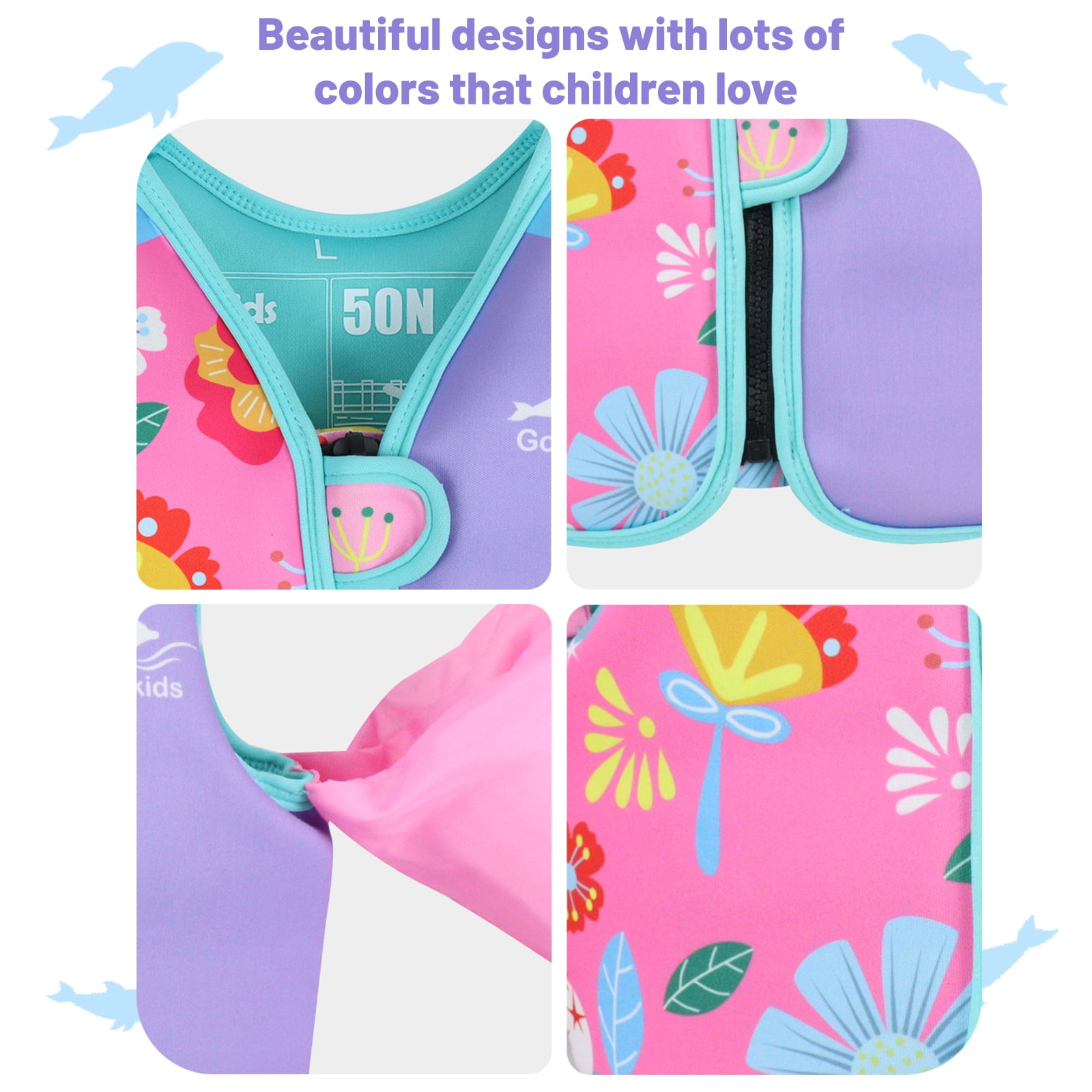 Gogokids Kids Swim Vest with Strong Buoyancy, Toddler Flotation Jackets with Armbands, Child Swimming Aid for 30-50 Pounds Girls and Boys (2-6 Years)