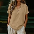 thumbnail image 5 of VBVC Women's Crinkle Short Sleeve Collared Top, Ladies' V-Neck Button Accent Blouse, Casual Breathable Summer Shirt For Women,Coffee,S-2XL, 5 of 7
