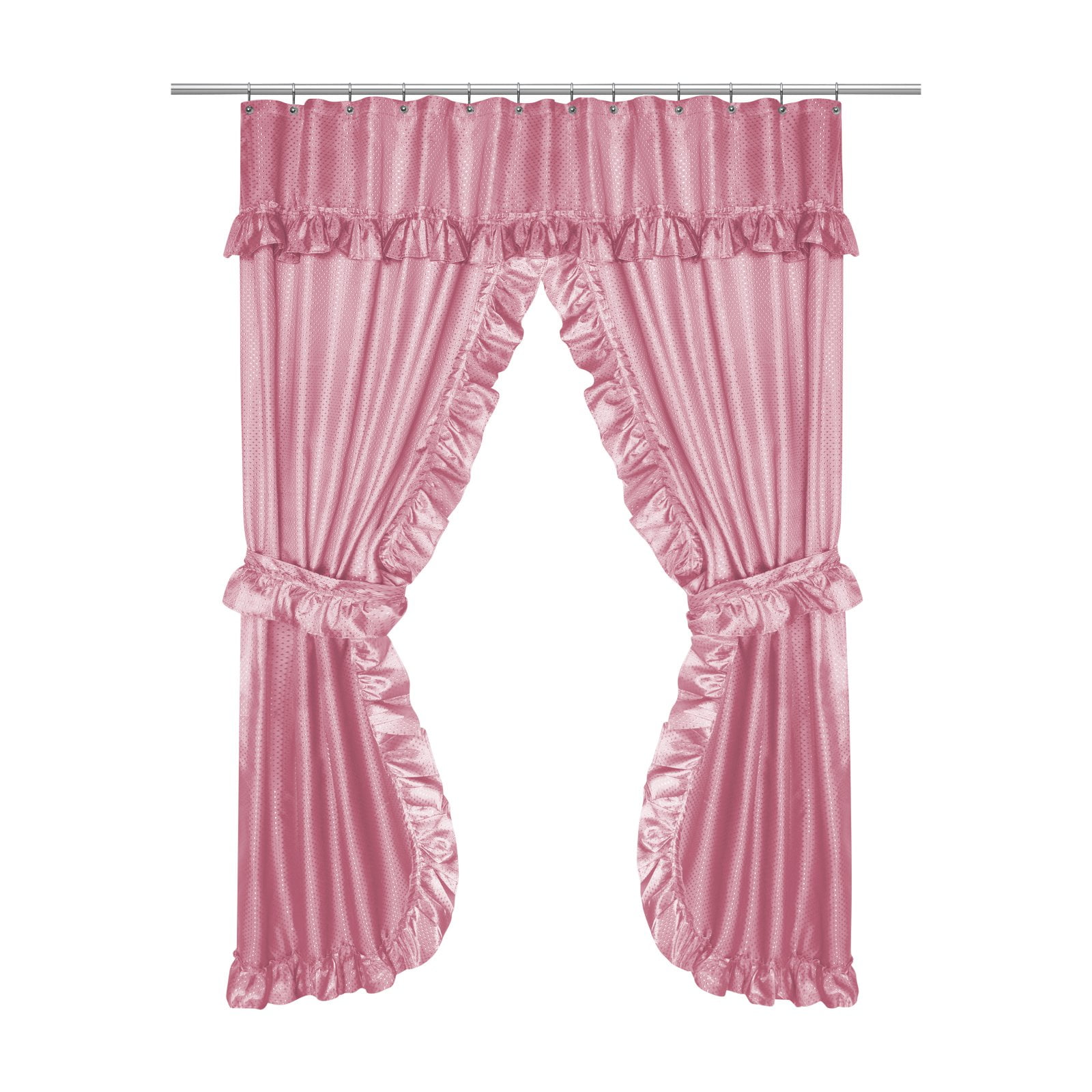 Details about   Pink Ruffled Double Swag Shower Curtain & Liner 70" x 72" w/12 Roller Rings 