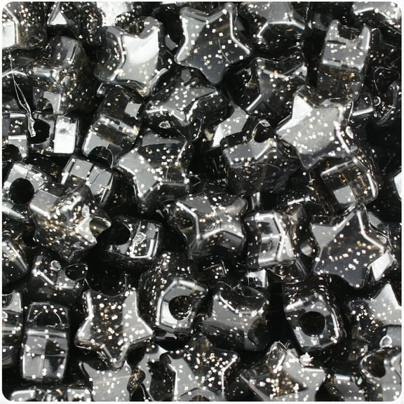BeadTin Jet Sparkle 13mm Star Pony Beads (250pcs)