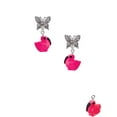 thumbnail image 2 of Delight Jewelry Resin Hot Pink Flamingo Silvertone Antiqued Butterfly Post Earrings, 2 of 4