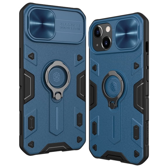 SaniMore for iPhone 13 Pro Case, Anti-slip Bumper Sliding Camera Window 360° Rotating Ring Kickstand Hybird PC TPU Shell Heavy Duty Protective Anti-scratch Shockproof Drop Resistant Cover, Blue