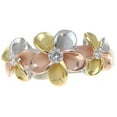 thumbnail image 3 of 925 sterling silver Hawaiian yellow pink rose gold rhodium tricolor plated 3 plumeria flower cz ring size 5, 3 of 4