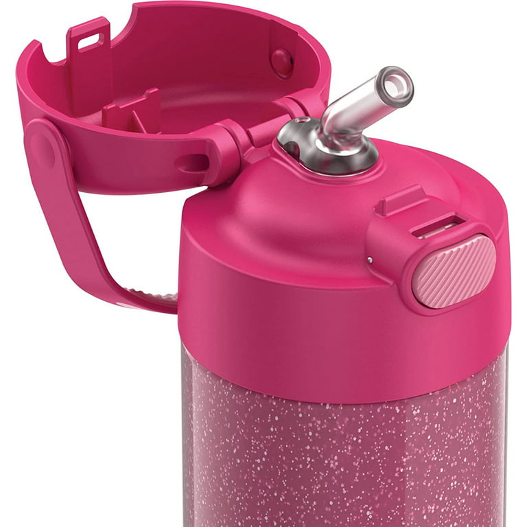 Thermos FUNTAINER 12 Ounce Stainless Steel Straw Bottle, Glitter Pink 
