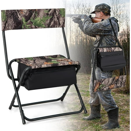 HAPPYGRILL Hunting Chair with Storage Lightweight Folding Hunt Seat with Insulated Cooler Bag & Metal Frame High-back Blind Chair for Camping Fishing