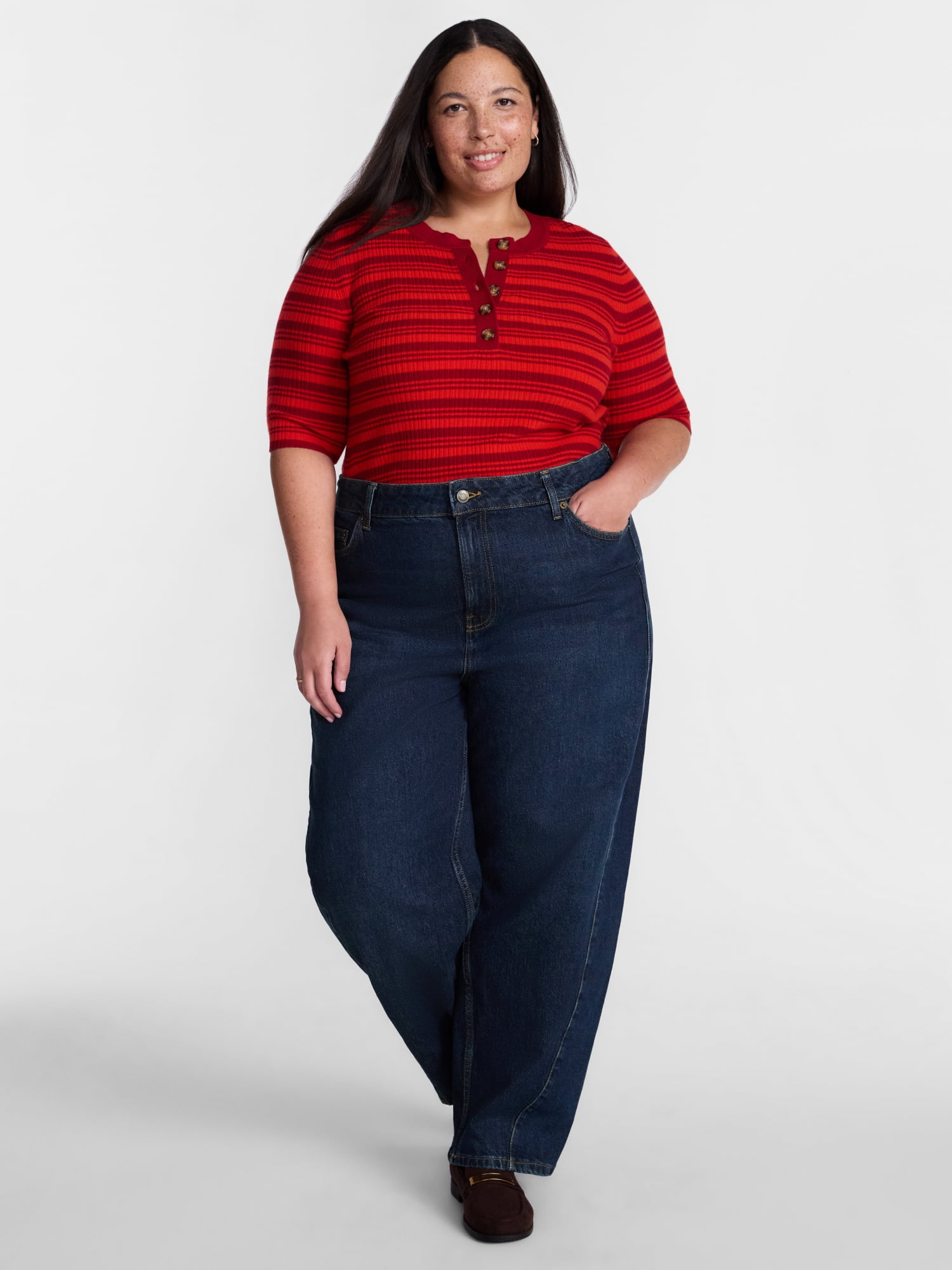 Terra & Sky Women's Plus Mid Rise Barrel Jeans, 30” Inseam, Sizes 16W-24W