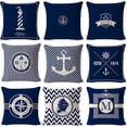 thumbnail image 4 of Juego de 4 fundas de almohada náuticas de 18.0 x 18.0 in con ancla, faro, brújula, brújula, fundas de almohada decorativas, fundas de cojín de lino para sofá, cama, decoración del hogar (LXX019-14) BANYUO Electrónica, 4 of 4