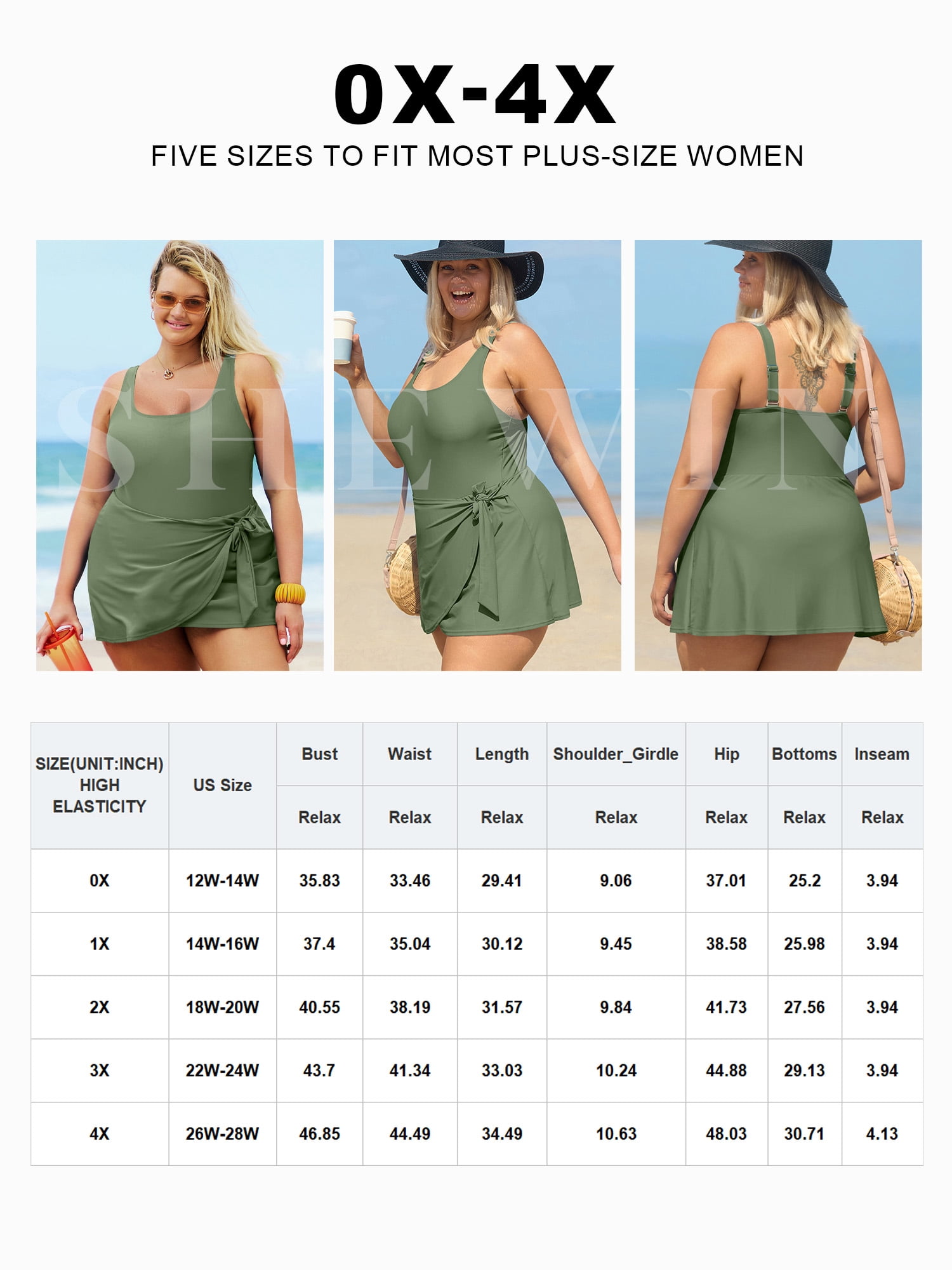 SHEWIN Womens Plus One-piece Swimsuits Padded Swim Dress Side Knot One Piece Bathing Suit with Skirt Summer Swimwear