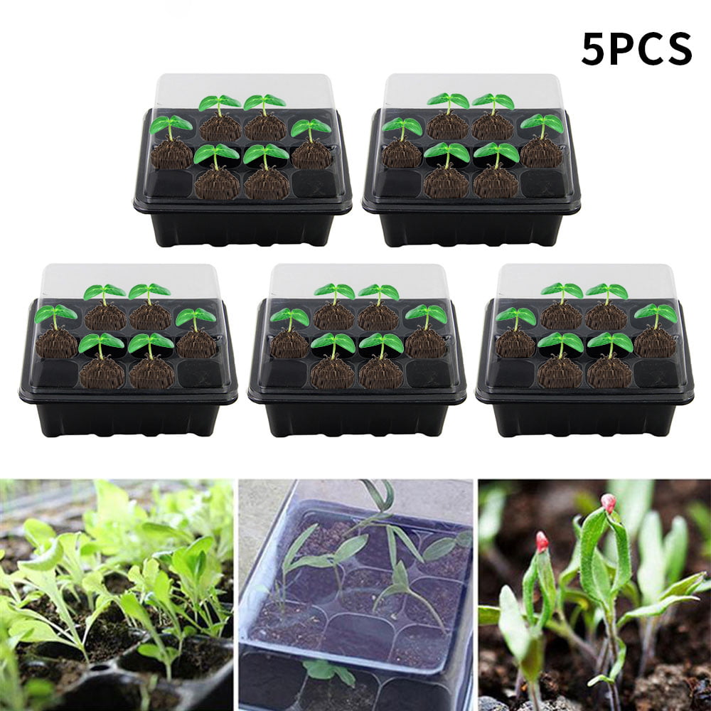 Cloning Seedling Tray 5 Sets 12 Cell Propagation Growing Yard Patio Hydroponics 