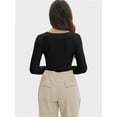 thumbnail image 6 of Womens Long Sleeve Scoop Neck Ribbed Knit Fitted Casual Tops Tee Slim Basic Shirts, 6 of 6
