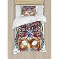 thumbnail image 3 of Mardi Gras Queen Size Duvet Cover Set, Venetian Carnival Mask Silhouette with Ornamental Elements Masquerade Costume, Decorative 3 Piece Bedding Set with 2 Pillow Shams, Multicolor, by Ambesonne, 3 of 3