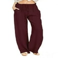 thumbnail image 2 of MesaSe Women‘s Casual Linen Plus Size High Waisted Loose Fit Pants Drawstring Closure Gothic Trousers, 2 of 5