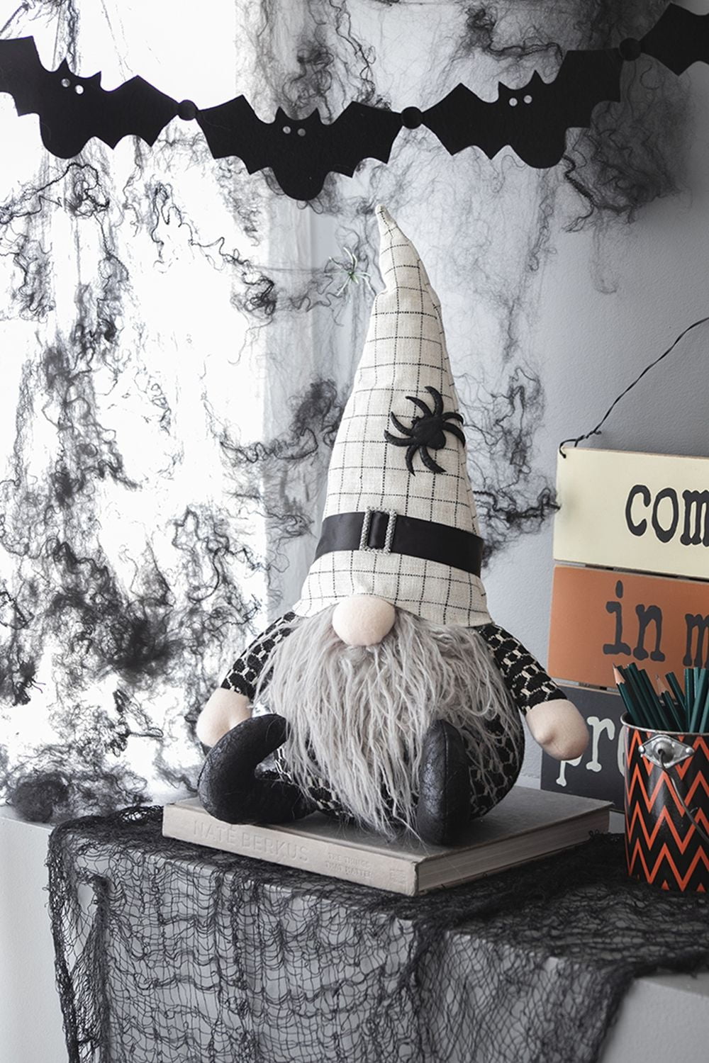 Set of 2 23.5IN Halloween Gnome Decorations Handcrafted Fabric for Indoor Tabletop Shelf Display