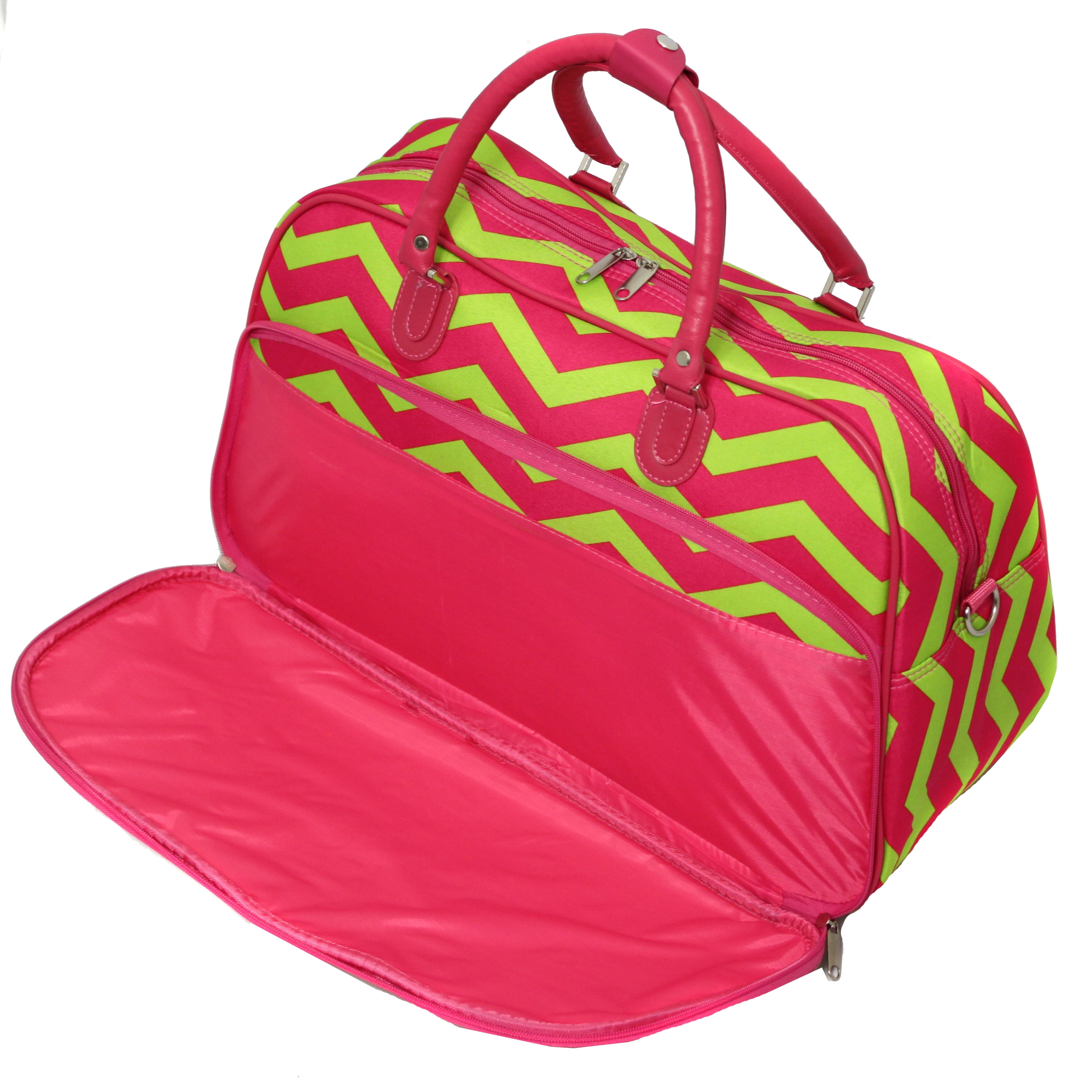 World Traveler 21-Inch Carry-On Shoulder Duffel Bag - Fuchsia Lime Chevron