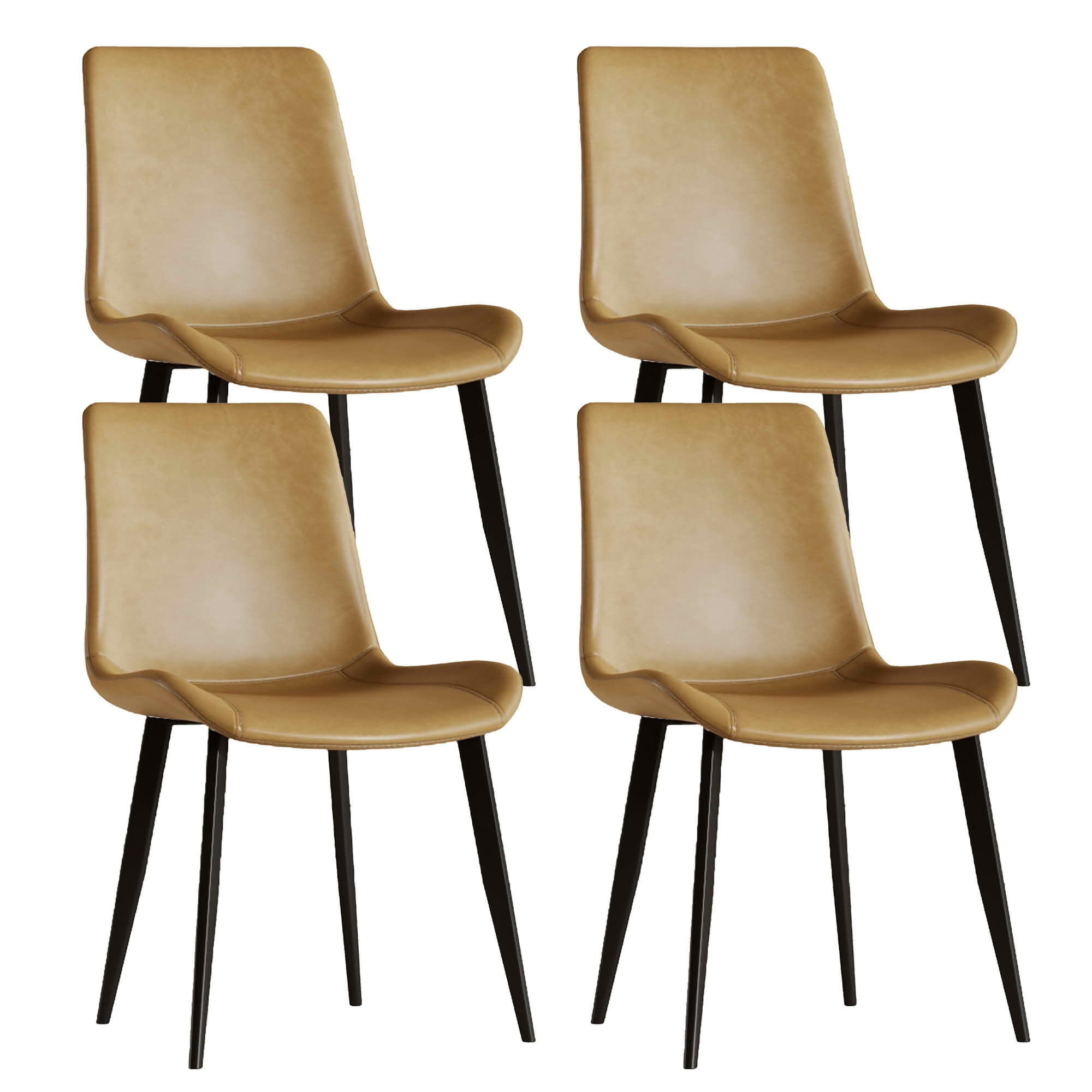 MAYEERTY Modern Dining Chair Set of 4, Brown PU Leather Seats & Black Carbon Steel Legs, for Home, Restaurant & Conference Room