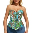 thumbnail image 1 of Womens Floral Denim Overbust Corset Bustier Top, 1 of 4