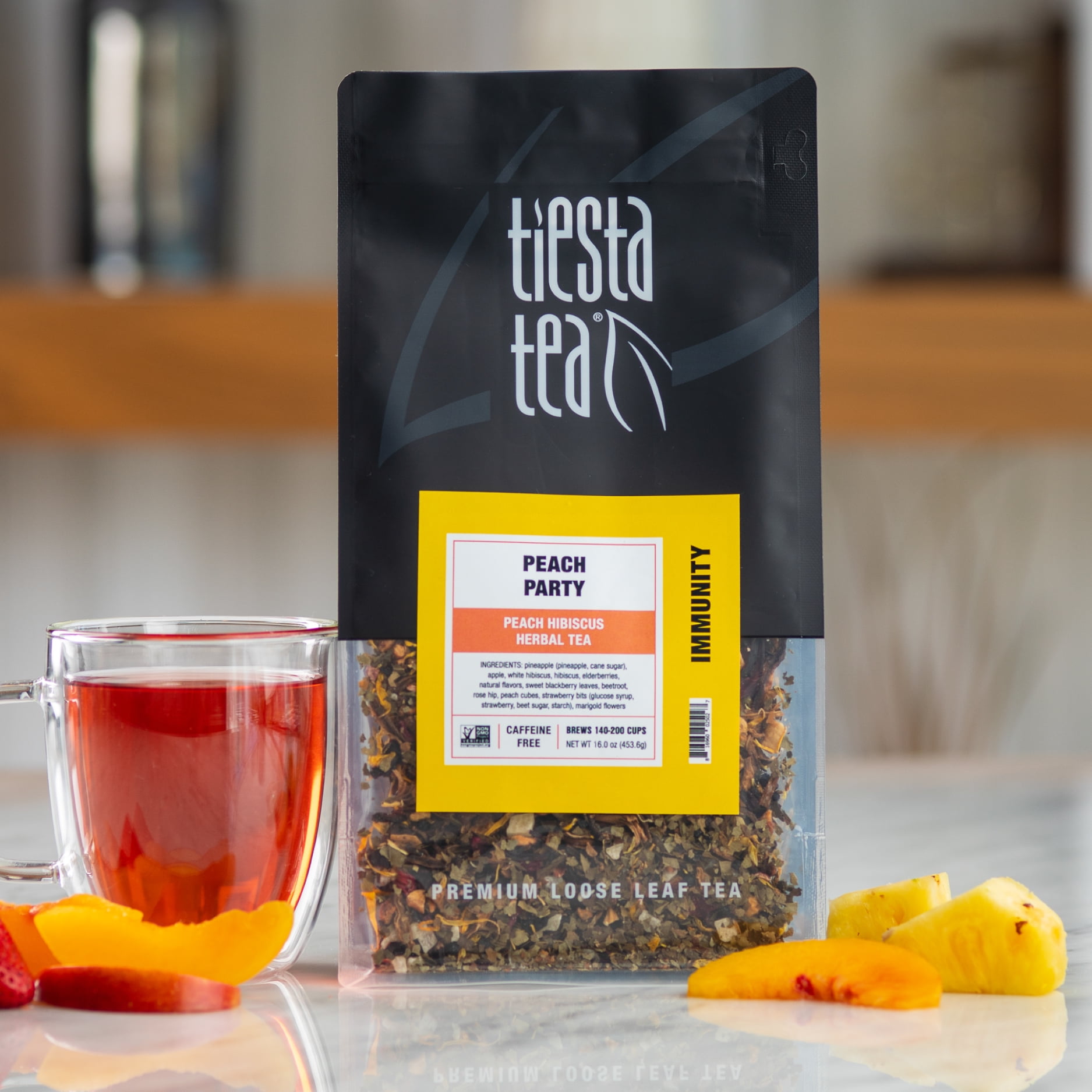 Tiesta Tea - Peach Party, Immunity Loose Leaf Tea Blend, Peach Hibiscus Herbal Tea, Non-Caffeinated Fruit Tea, Make Hot or Iced & Up to 200 Cups, Made w/ Natural Ingredients - 16oz Resealable Pouch