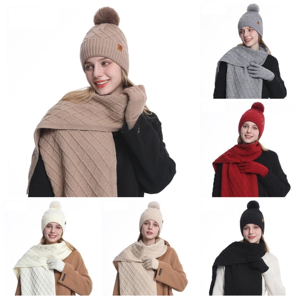 HNMKIU Winter Knitted Scarf Hat Set Thermal Lined Outdoor Riding Ear Cold Weather Cozy Windproof Unisex Khaki - One Size