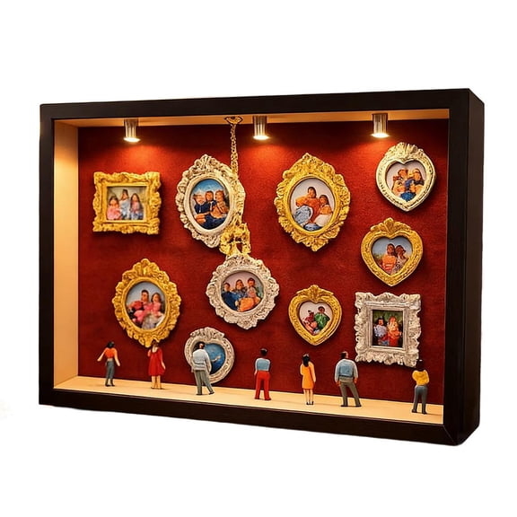 KRONDO 13x9 Inch Shadow Box with LED Illumination – Includes 10 Mini Frames & 7 Figurines, Pullable Front for Custom Memory Displays