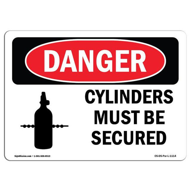 SignMission OS-DS-A-1218-L-1114 12 x 18 in. OSHA Danger Sign - Cylinders Must Be Secured