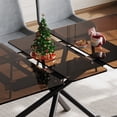 thumbnail image 6 of AENKYO 59" Modern Expandable Dining Table, Brown Sandblasted Glass Top with X-Base, Small Space Table for 4-6 Persons, 6 of 7