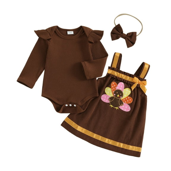 Zshosam Baby Girl Fall Outfits Dresses Baby Girl Outfit Newborn Long Sleeve Romper Overall Dress Skirt Set Cute Infant Fall Clothes Size 6 12 Months,(Coffee 6-12 Months)
