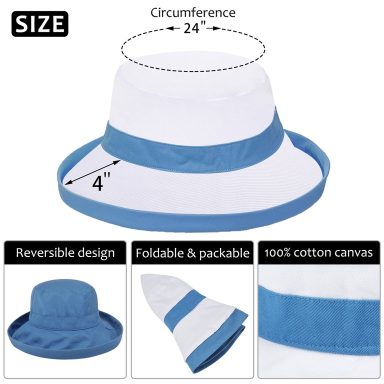 Tirrinia Women's Wide Brim Bucket Hats Breathable Outdoor Beach Gardening  Hat One Size Fits All Adult, Blue