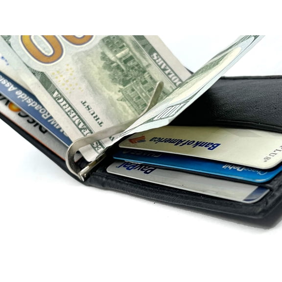 RFID Blocking Leather Slim Men's Metal Money Clip ID Badge Credit Card Card Holder Wallet