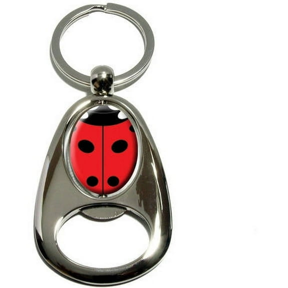 Lady Bug, Insect Ladybug, Chrome Plated Metal Spinning Oval Design Bottle Opener Keychain Key Ring