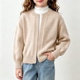 thumbnail image 5 of HAOTAGS Girls Cardigan, Knitted Long Sleeve Fall Spring Soft Cute Open Front Sweater Coat Beige Size 6, 5 of 6