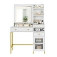 thumbnail image 6 of DSstyles White Large Vanity Desk with 3 Color Led Lighted Mirror and Power Outlet, Makeup Vanity Table with 2 Drawers, 1 Cabinet and Open Storage Shelves, Vanity Table, Dressing Table for Women, Girls, 6 of 7
