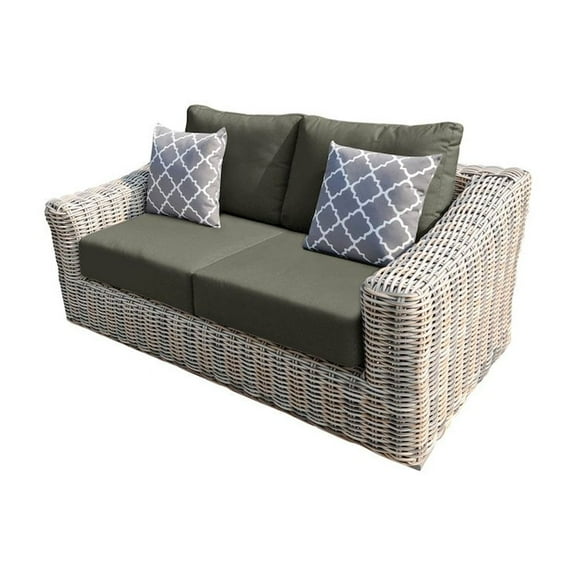 Hawaii Three-Tone Wicker Gray/Off White/Beige Loveseat in Gray Cushion