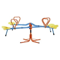 KFFKFF Children's Seesaw with 110 lbs Capacity per Seat, Rotating Teeter Totter Featuring 4-Prong Support Legs, Outdoor Play Equipment for Kids Aged 3 , 360-Degree Swivel Design with 4 Seats