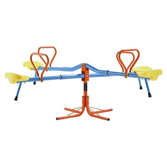 KFFKFF Children's Seesaw with 110 lbs Capacity per Seat, Rotating Teeter Totter Featuring 4-Prong Support Legs, Outdoor Play Equipment for Kids Aged 3 , 360-Degree Swivel Design with 4 Seats