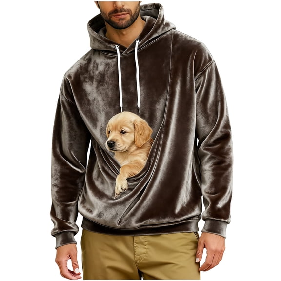 Yievot Cat Pouch Hoodies for Men Velvet Dog Sweatshirts Loose Casual Pet Carrier Pullover Pet Holder Long Sleeve Tops